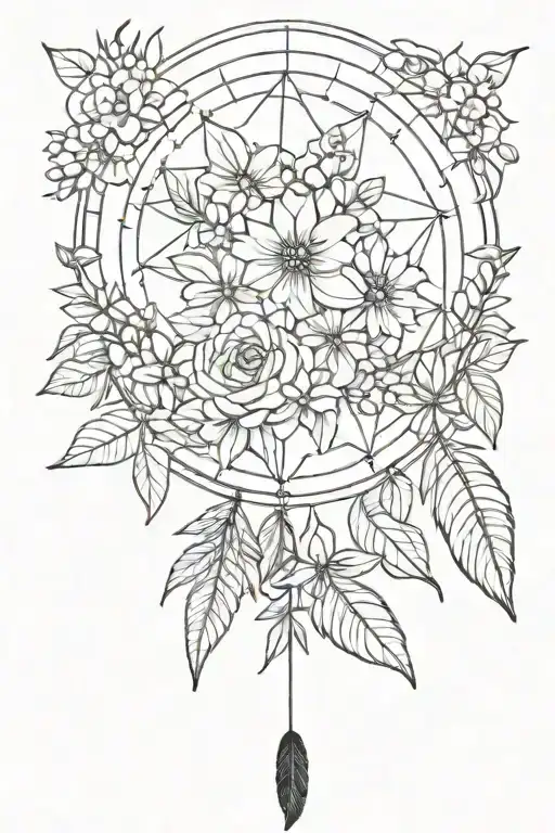 birth flowers for January February march April may june july August September and December with dreamcatcher tattoo design idea