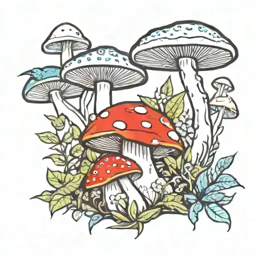 mushroom forest tattoo design idea