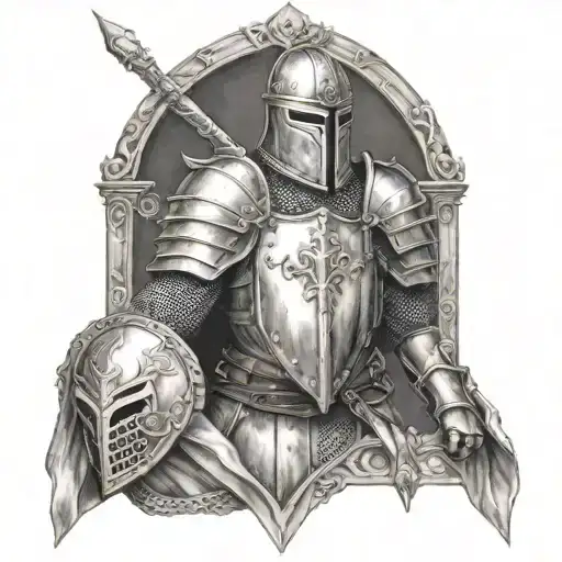 crusader knight in gustav dore style tattoo design idea