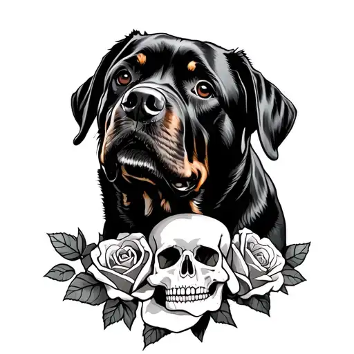 Rottweiler with roses skulls  tattoo design idea