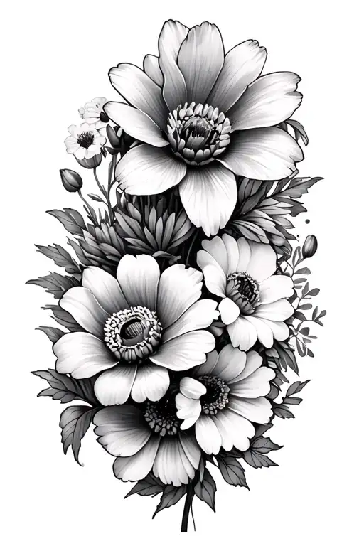 at least 6 flower bouqet, one hast to be a anemone but the others can vary tattoo design idea