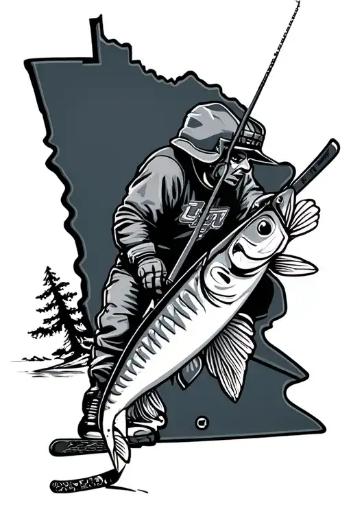 fishing, ice hockey, Minnesota, tools tattoo design idea