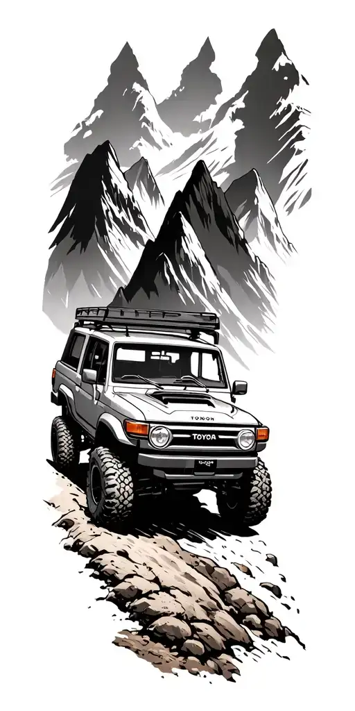 Toyota Off Road rock crawling and mountains tattoo design idea