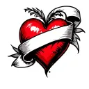 red heart with banner wrapped tattoo design idea