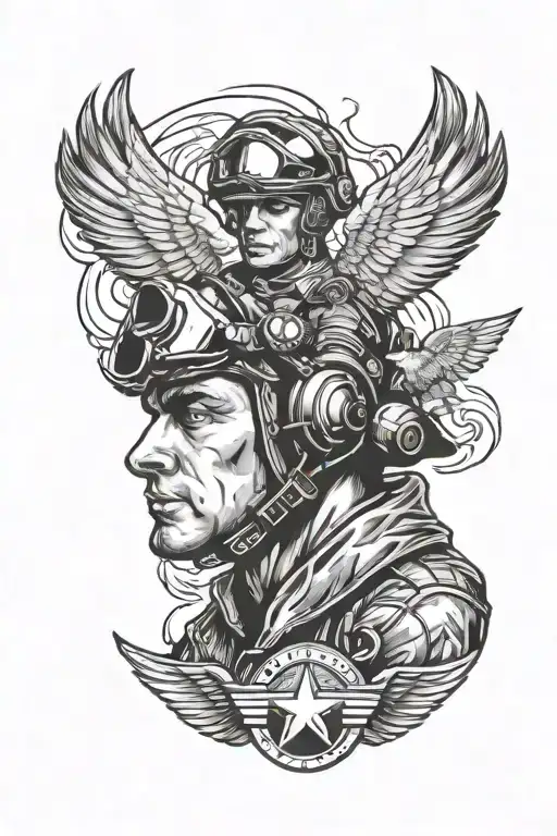 flame us air force pilot flying tattoo design idea
