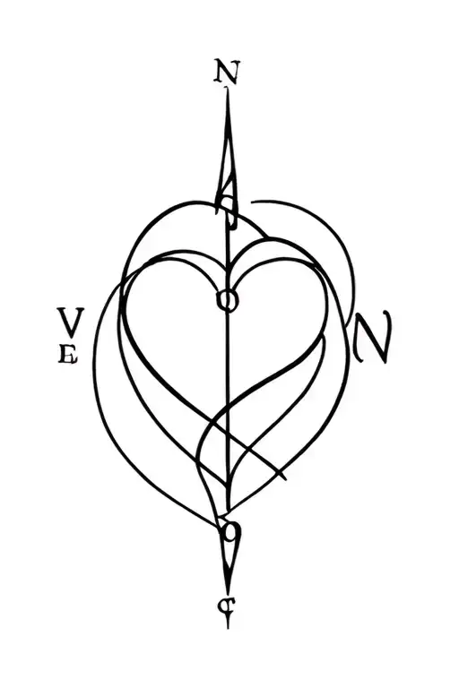 compass heart entwined together tattoo design idea