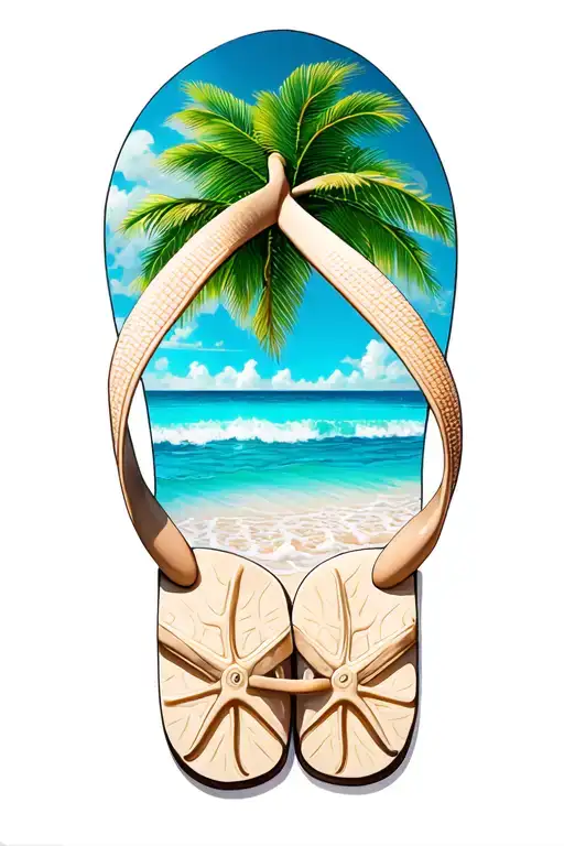 sanddollar. palm tree flip flops on the beach tattoo design idea