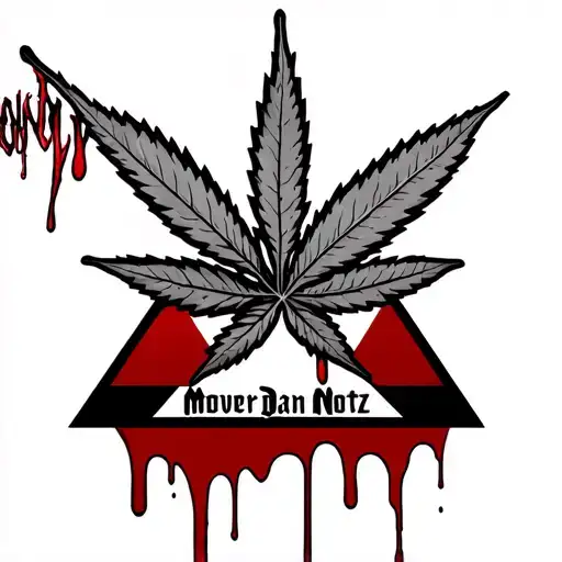 "Mover Dan Nottz" with a ganja leaf and blood dripping down with illuminati triangles tattoo design idea