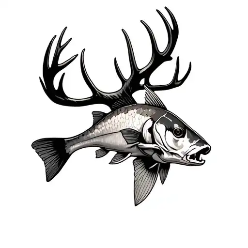 deer skull and bass fish tattoo design idea