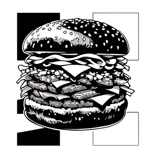 one continuous line of a Whopper burger tattoo design idea