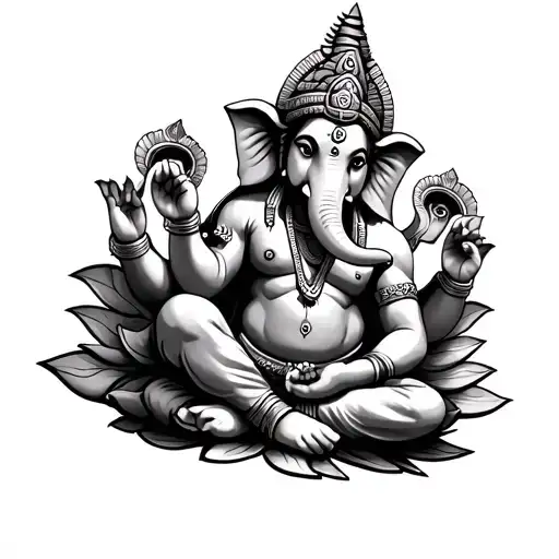 Aztec lord ganesha sitting in lotus more realistic tattoo design idea
