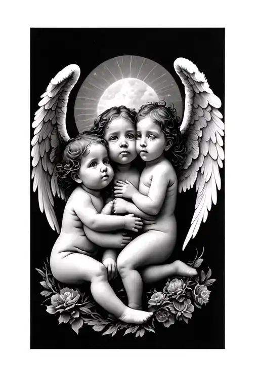 3 Baby Angels tattoo design idea