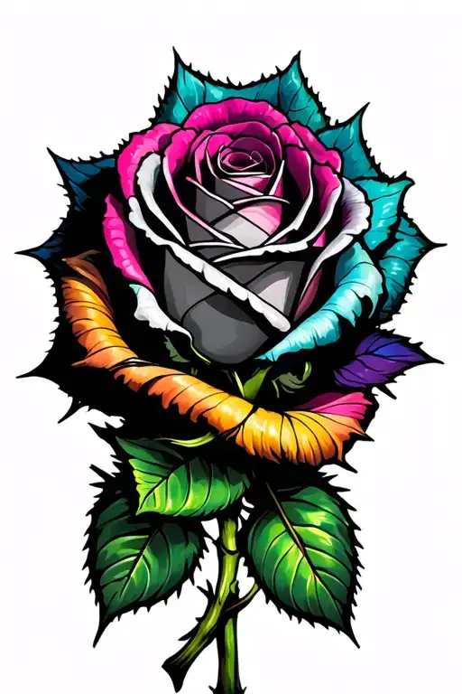 multicolored rose wrapped and barbed wire tattoo design idea