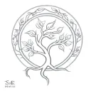 Phoenix tree of life intertwined tattoo design idea