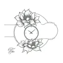 lion flower and clock tattoo design idea