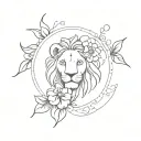 lion flower and clock tattoo design idea
