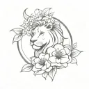 lion flower and clock tattoo design idea