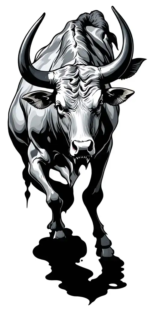 dead bull charging tattoo design idea