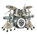 Acoustic drum kit with skulls and musical notes, with the name DIEGO on the bass drum head all in 3D tattoo design idea