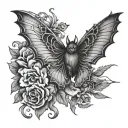 bat butterfly and crow wings spread tattoo design idea