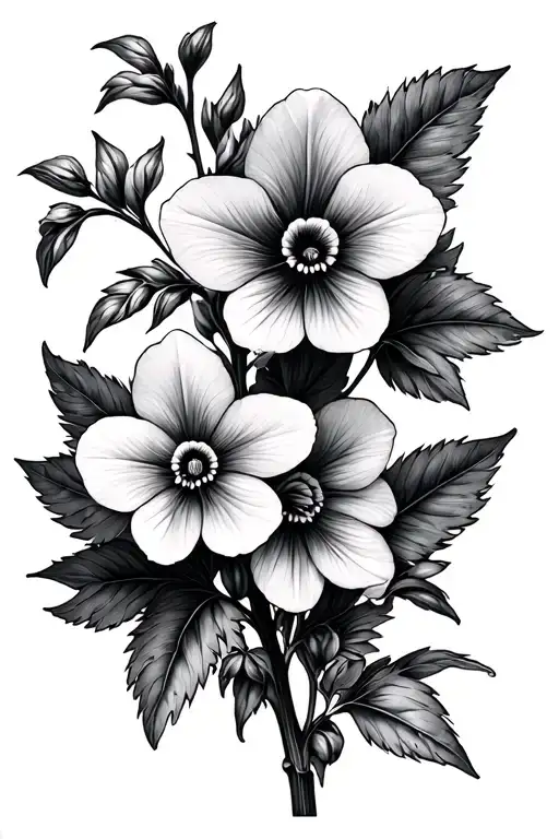 delphinium and african violet stems intertwined tattoo design idea