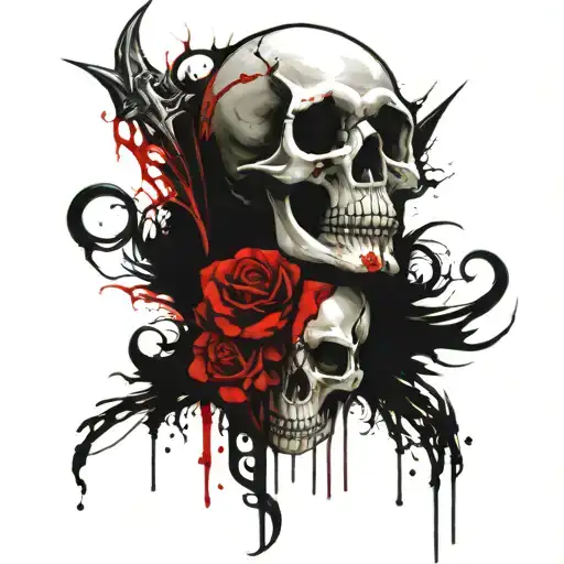 Give me a tattoo example. Gothic style that represents death, life, and rebirth. I want it to have a skull with a scythe tattoo design idea