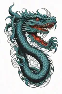 traditional korean water dragon, with 4 claws per hand, and water streaks swirling around the dragon  tattoo design idea