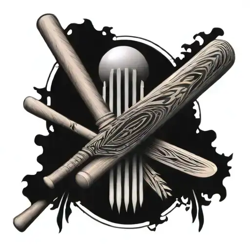 Cricket bat with 868 in the middle with a ball in front tattoo design idea