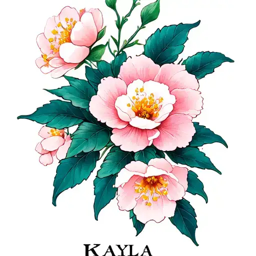 Kayla name with blossom flower intertwined tattoo design idea