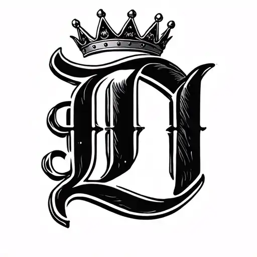 word Da with a crown overhead the letter D tattoo design idea
