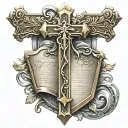 gold cross with shield behind and bible verse Ephesians 6:13 ARMOR OF GOD  tattoo design idea