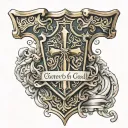 gold cross with shield behind and bible verse Ephesians 6:13 ARMOR OF GOD  tattoo design idea