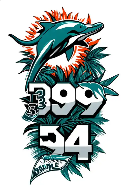 Miami dolphins with numbers 13, 34,99 and 54  tattoo design idea