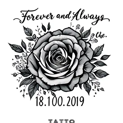 forever and always in cursive writing underneath the date 18/10/2019 tattoo design idea