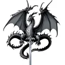 fantasy dragon flying on back with a sword down the spine  tattoo design idea