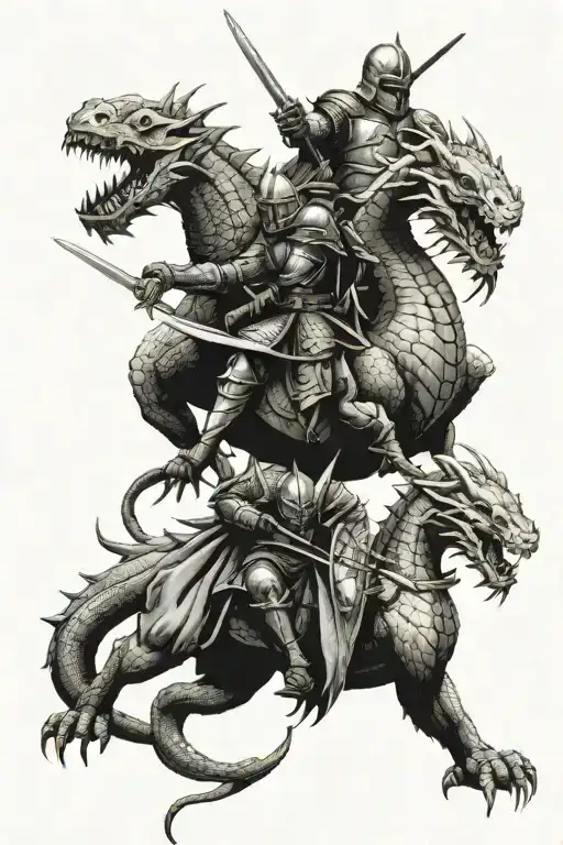 three stick men knights fighting dragon with the words "I had the time of my life fighting dragons with you" tattoo design idea