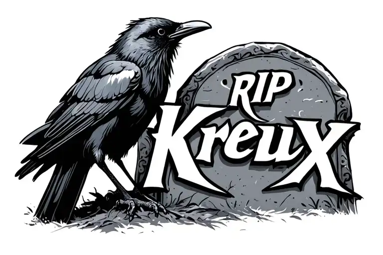 "RIP Kreux" Crow on a tombstone   tattoo design idea