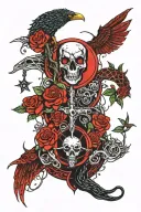 tree snake  black eagle waterfalls eyeball wheelchair sun, moon ,whale,dragonemersing,grimreaper skull roses  tattoo design idea