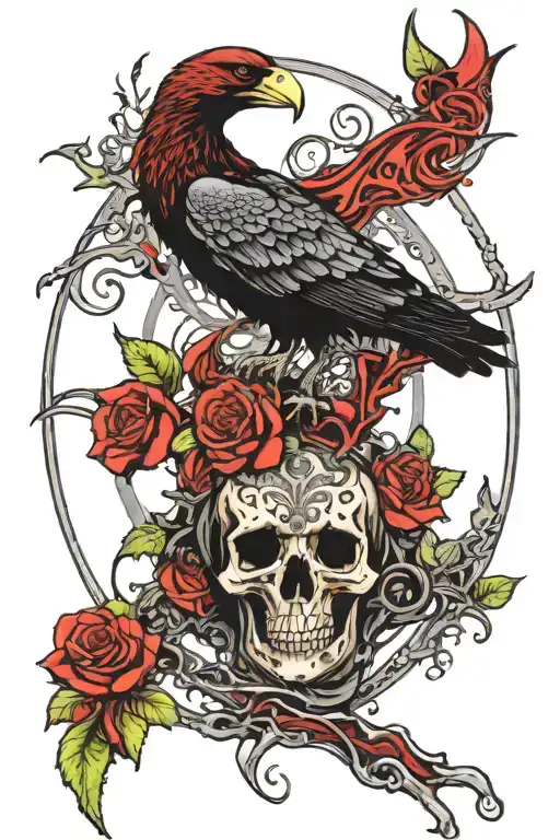 tree snake  black eagle waterfalls eyeball wheelchair sun, moon ,whale,dragonemersing,grimreaper skull roses  tattoo design idea