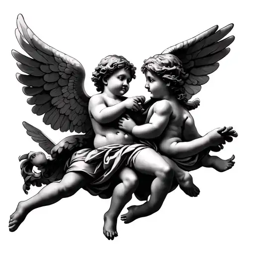Cupid fighting a cherub angel tattoo design idea