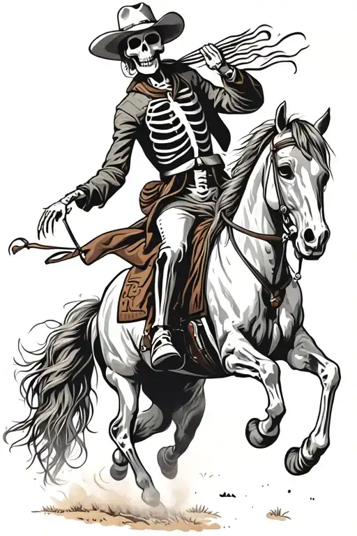 skeleton cowboy on horse riding tattoo design idea