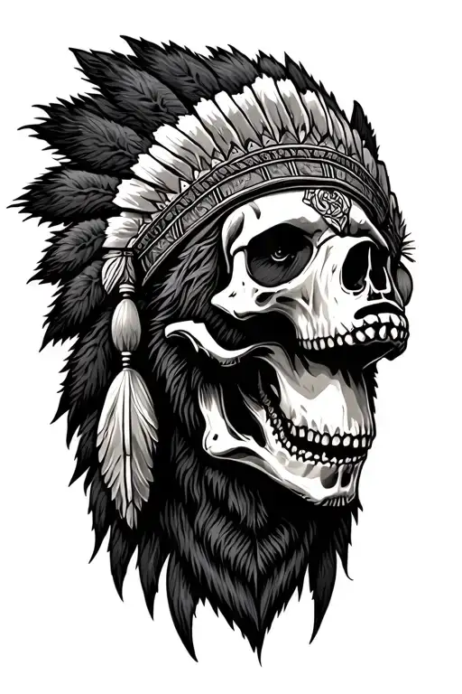 skull with grizzly bear headdress tattoo design idea