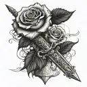 dagger and rose, on floating island landscape tattoo design idea