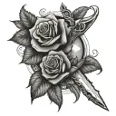 dagger and rose, on floating island landscape tattoo design idea