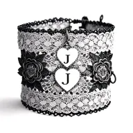 lace bracelet with heart charm initials J tattoo design idea