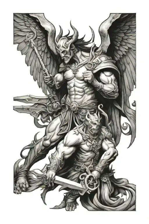 demon and angel war tattoo design idea