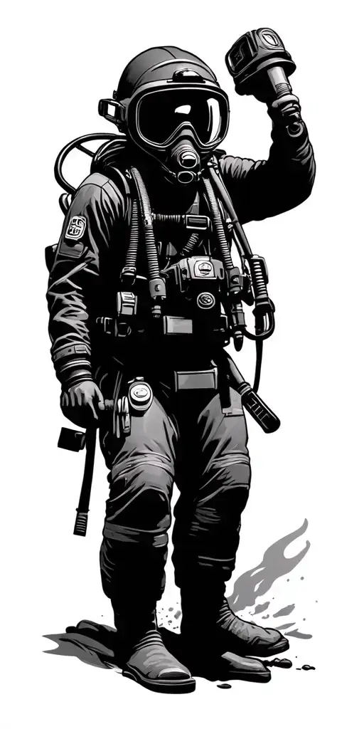 scuba diver and firefighting tattoo design idea