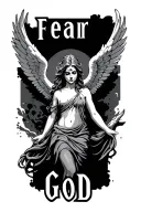 "Fear God" angel with wings spread tattoo design idea