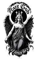 "Fear God" angel with wings spread tattoo design idea