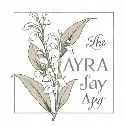 the name arya jay written around lily of the valley flowers tattoo design idea